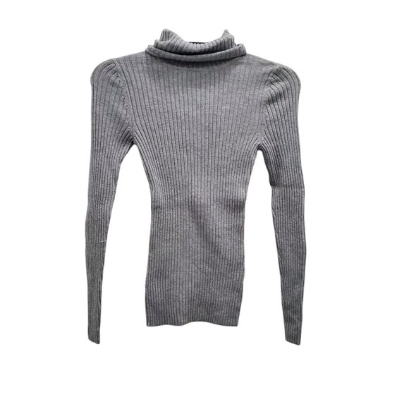 Express Women's‎ Y2K Gray Wool Silk Blend Stretch Ribbed Knit Basic Turtleneck S - Picture 1 of 5